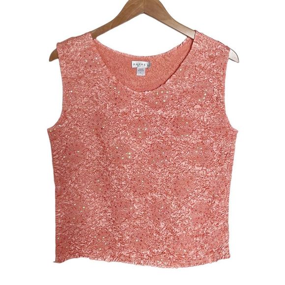 🍀 Mix & Match 4/$60 🍀 Rafael Coral Embellished Crinkle Stretch Tank - Picture 1 of 4